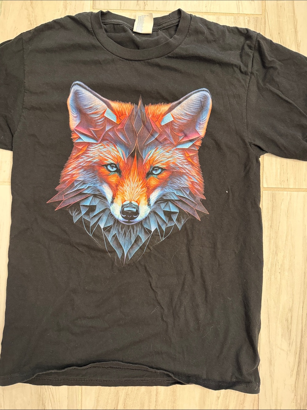 Black Graphic Fox T-Shirt - Vibrant Orange & Blue Print